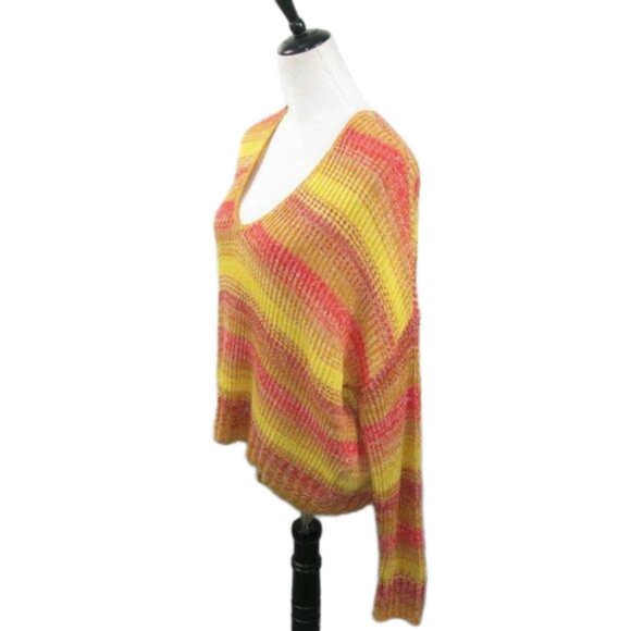 Express Warm Pastel Stripe Boxy V-Neck Sweater Size Medium - Picture 3 of 6